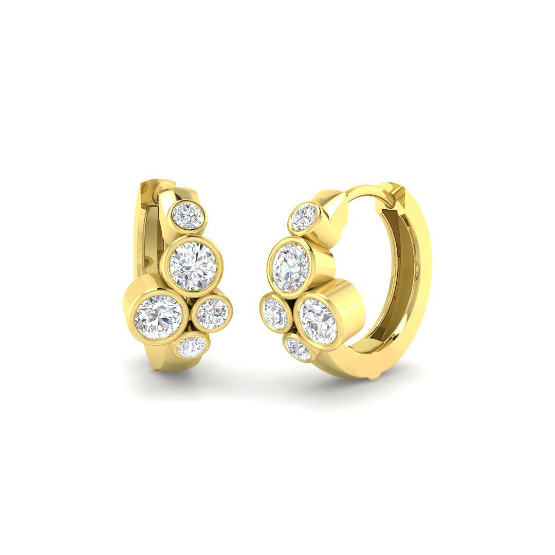 0.61ct lab-grown diamond bubble cluster huggie hoop earrings in 9ct yellow gold