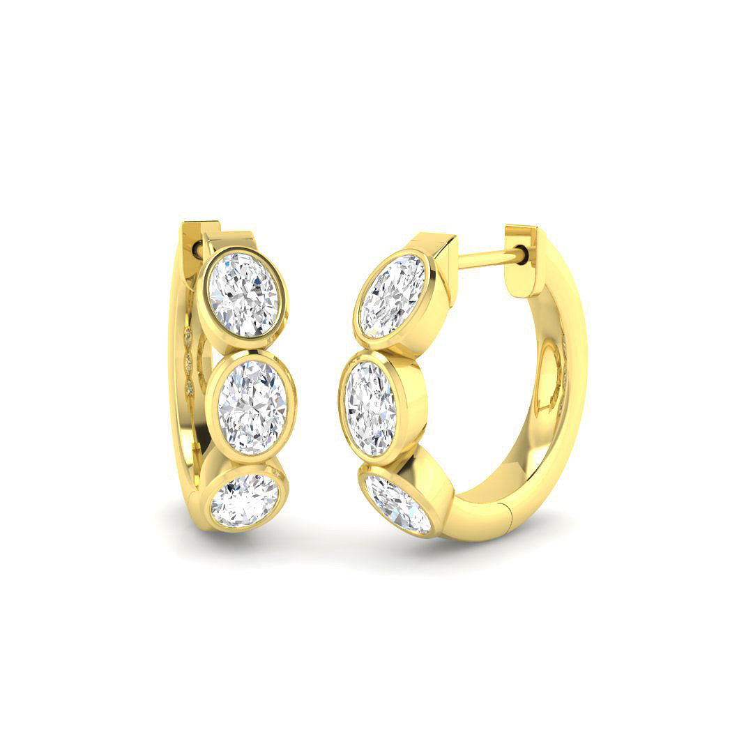 0.87ct lab-grown diamond oval rubover huggie hoop earrings in 9ct yellow gold