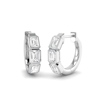 1.12ct lab-grown diamond emerald-cut rubover huggie hoop earrings in 9ct white gold