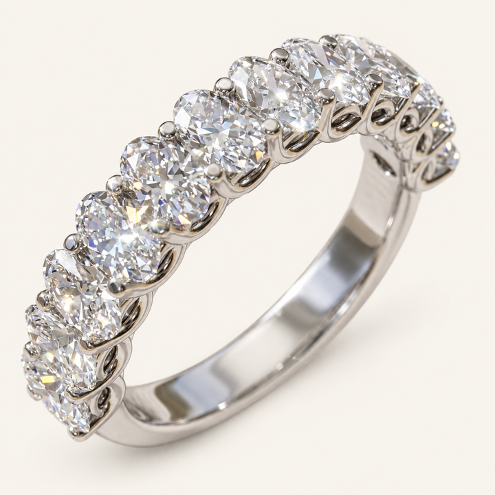 2ct Lab-Grown Diamond Half Eternity Ring – Oval Detail in white metal on an ivory background