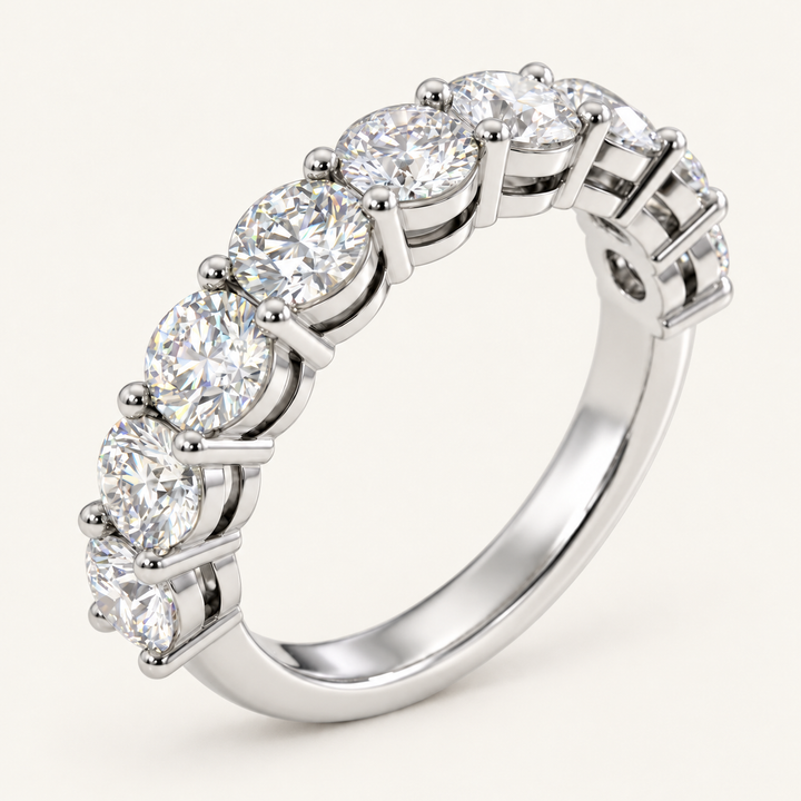 3ct Lab-Grown Diamond Half Eternity Ring – Claw Set in white metal on an ivory background