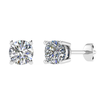 White gold four-claw basket lab-grown diamond stud earrings front and angled view