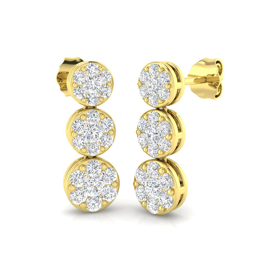 Lab-grown diamond cluster trilogy drop earrings in 9ct Yellow Gold