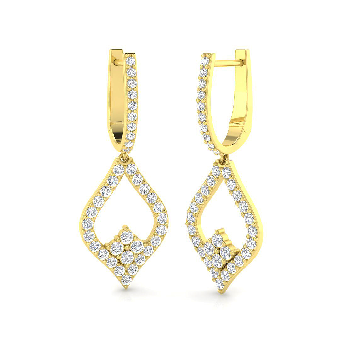Lab-grown diamond open diamond-shaped hoop drop earrings in 9ct Yellow Gold