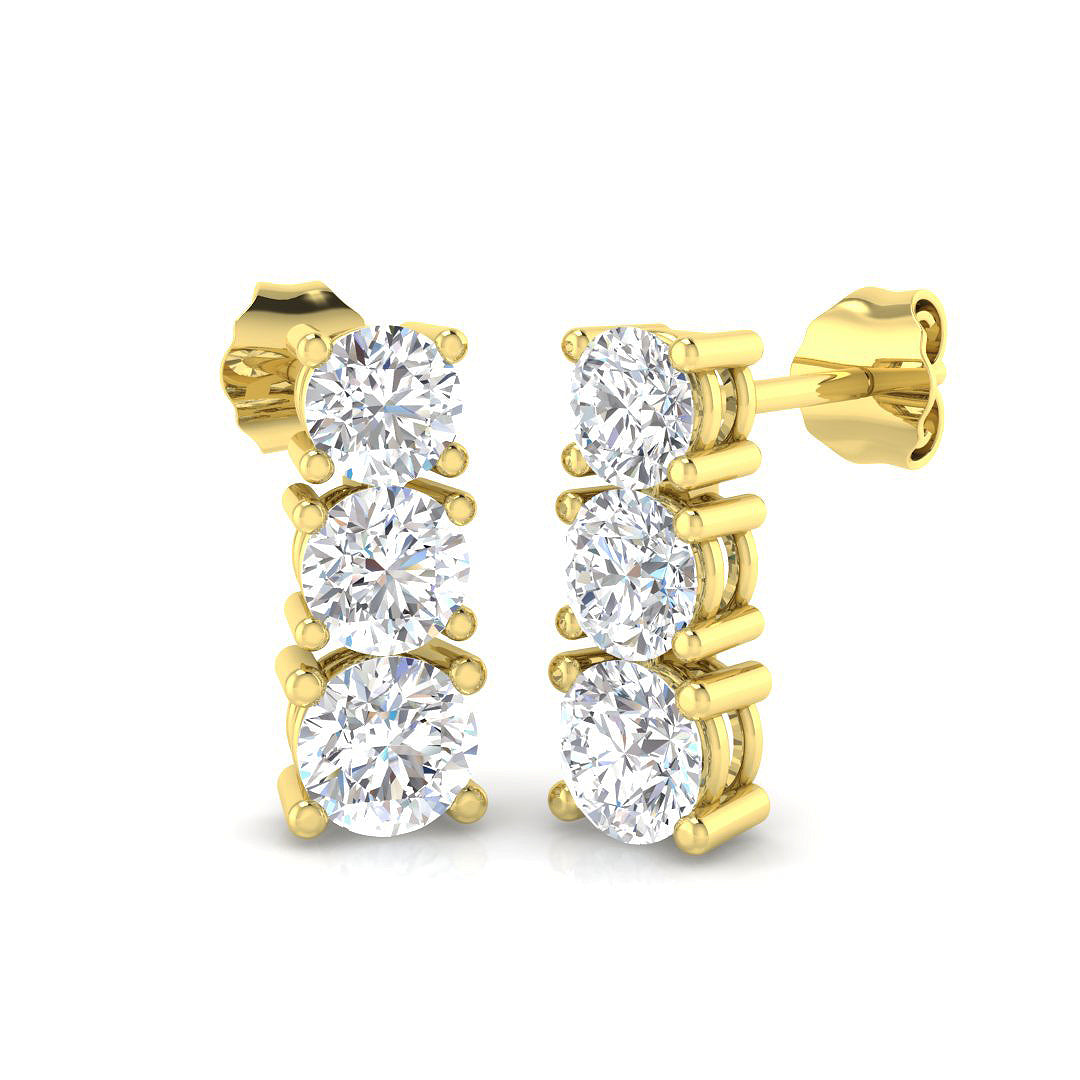 Lab-grown diamond round trilogy drop earrings in 9ct Yellow Gold