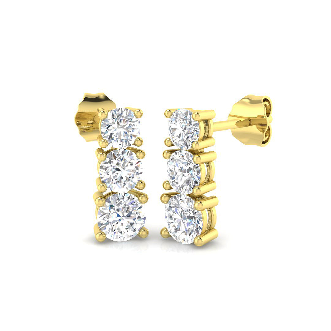 Lab-grown diamond round trilogy drop earrings in 9ct Yellow Gold