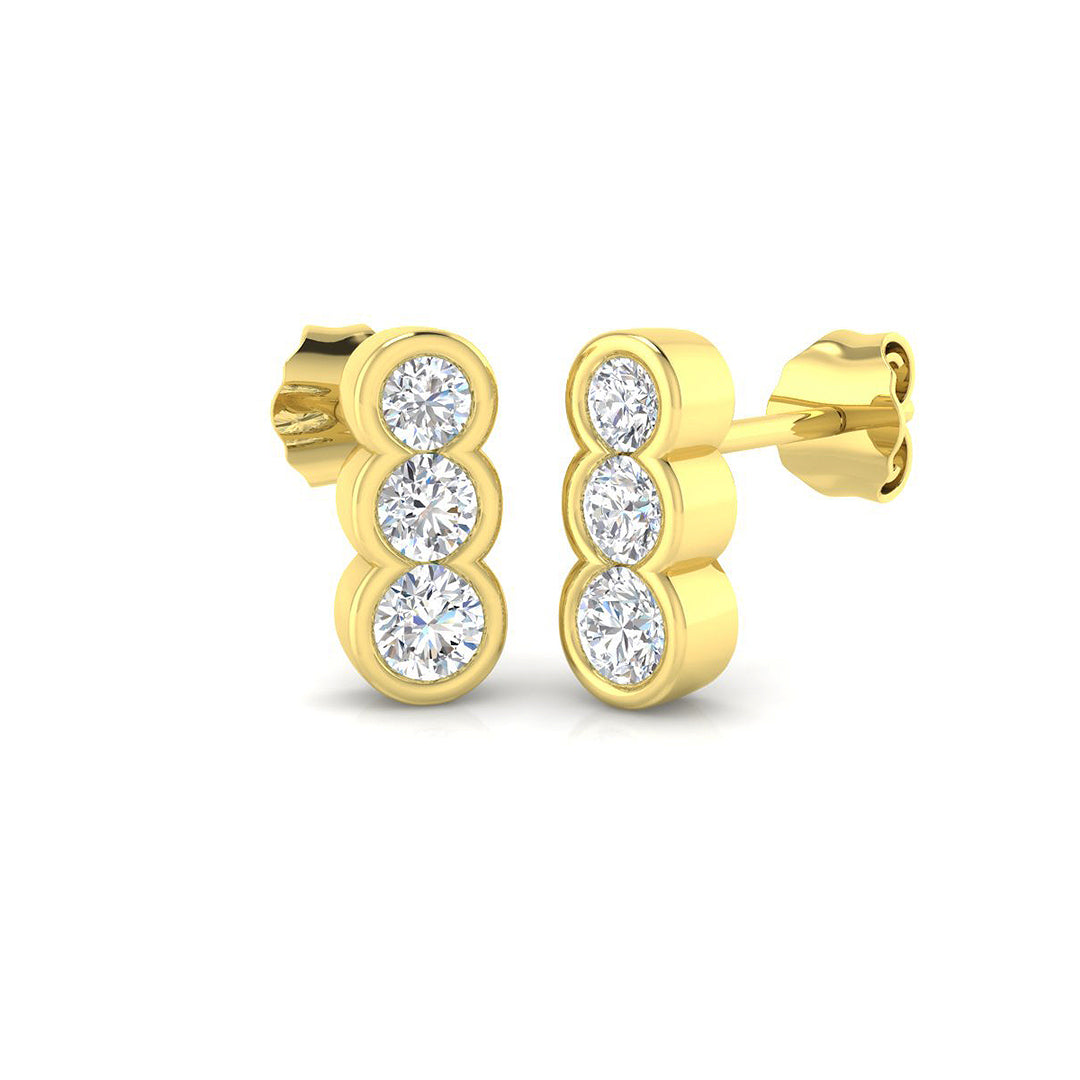 Lab-grown diamond bezel trilogy drop earrings in 9ct Yellow Gold