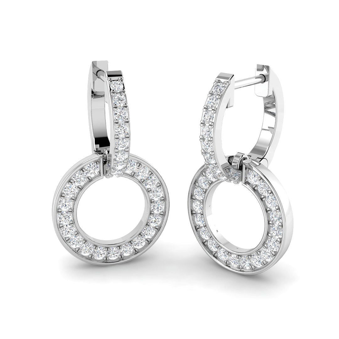 Lab-grown diamond circle hoop drop earrings in 9ct White Gold