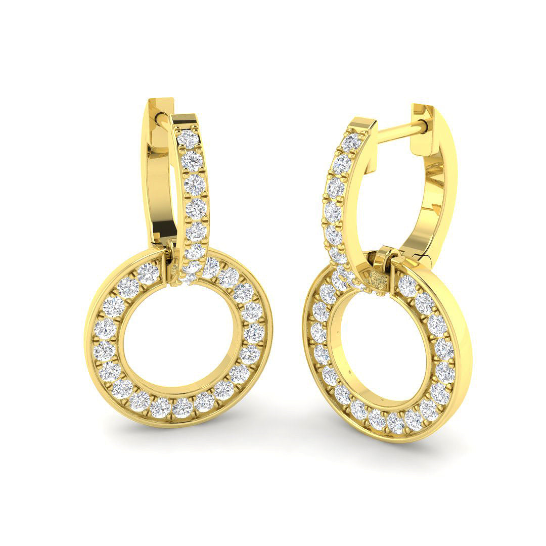 Lab-grown diamond circle hoop drop earrings in 9ct Yellow Gold