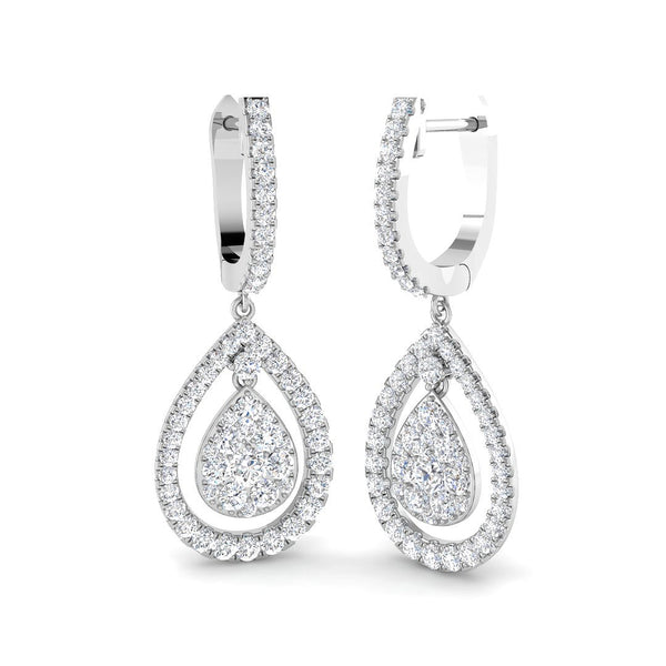 1.48ct Lab-Grown Diamond Pear-Shaped Cluster Halo Hoop Drop Earrings
