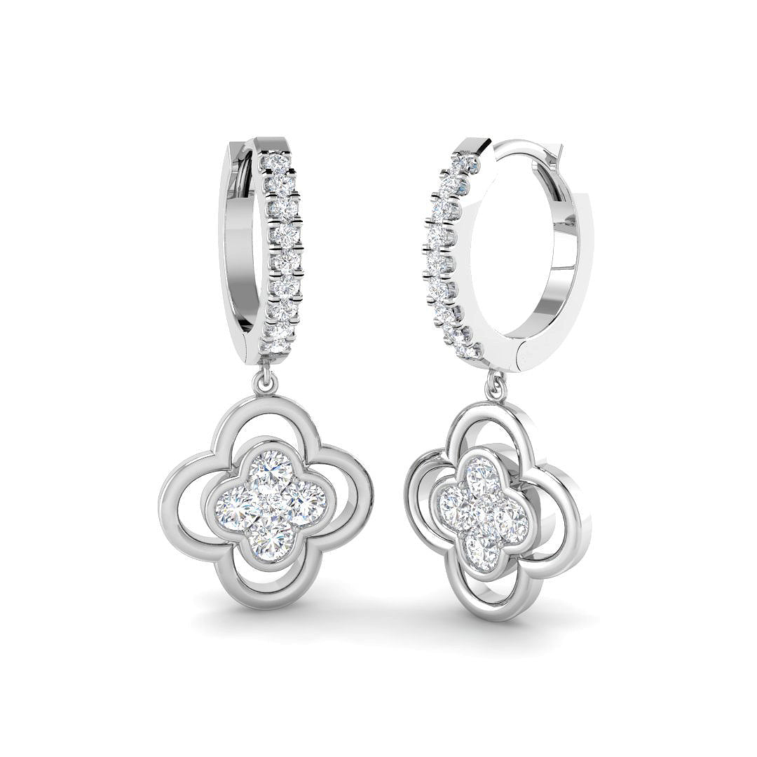 Lab-grown diamond clover hoop drop earrings in 9ct White Gold
