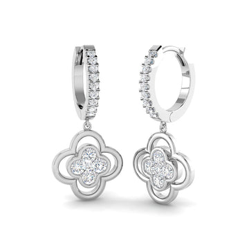 Lab-grown diamond clover hoop drop earrings in 9ct White Gold