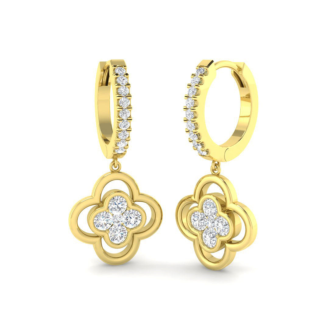 Lab-grown diamond clover hoop drop earrings in 9ct Yellow Gold