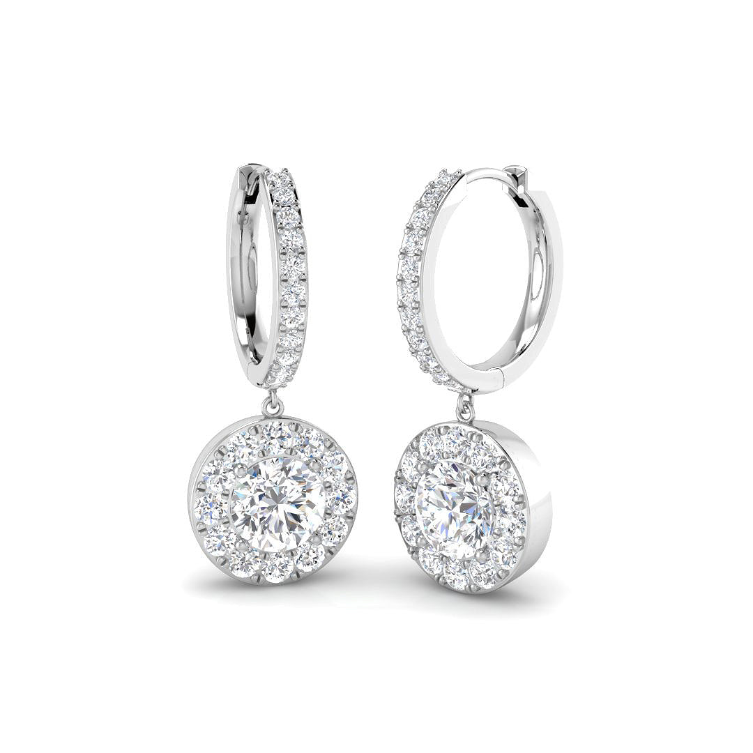 Lab-grown diamond round halo hoop drop earrings in 9ct White Gold