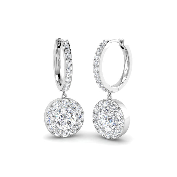 3.36ct Lab-Grown Diamond Round Halo Hoop Drop Earrings