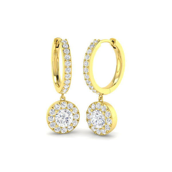 1.79ct Lab-Grown Diamond Round Halo Hoop Drop Earrings