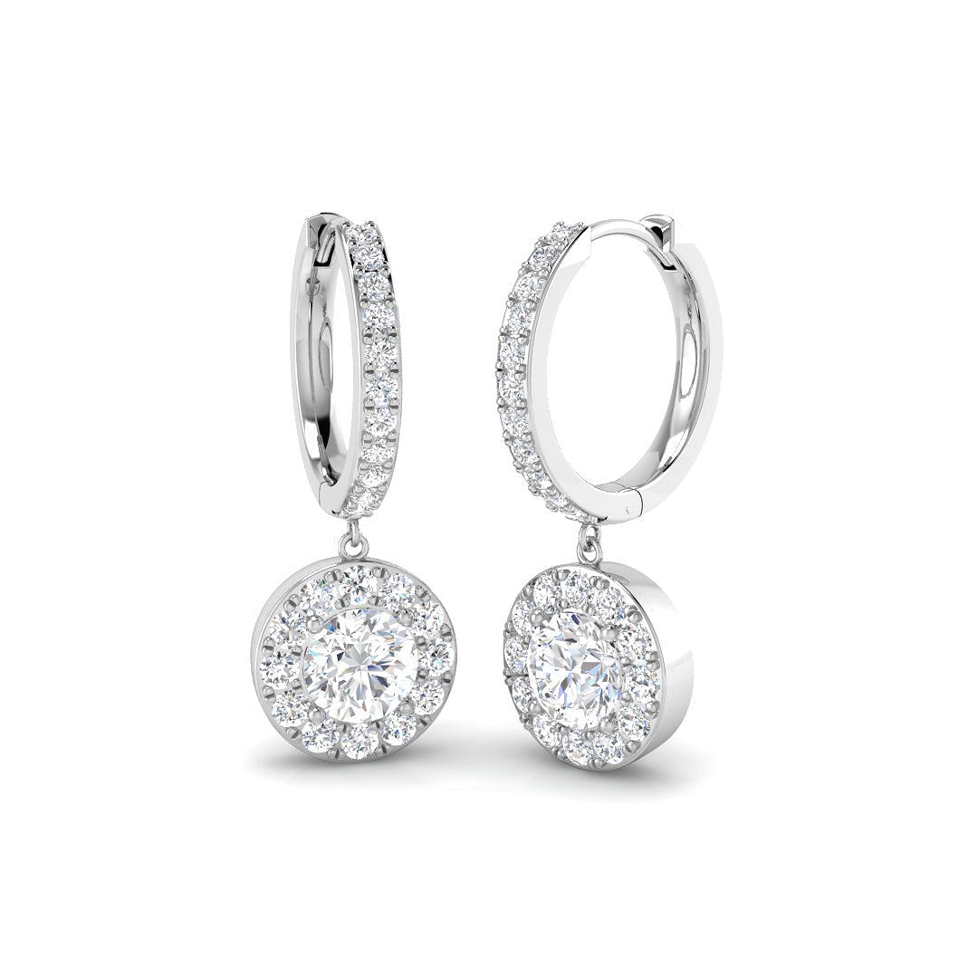Lab-grown diamond round halo hoop drop earrings in 9ct White Gold