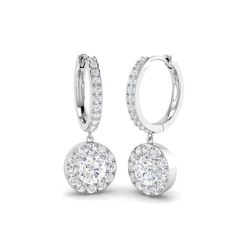 Lab-grown diamond round halo hoop drop earrings in 9ct White Gold
