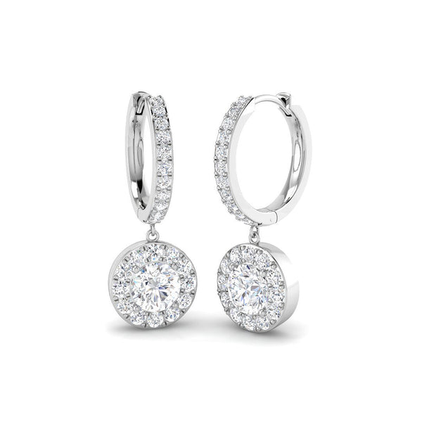 2.44ct Lab-Grown Diamond Round Halo Hoop Drop Earrings