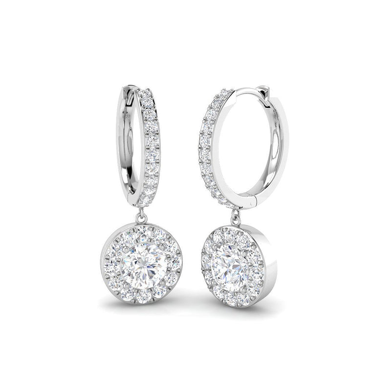 2.44ct Lab-Grown Diamond Round Halo Hoop Drop Earrings