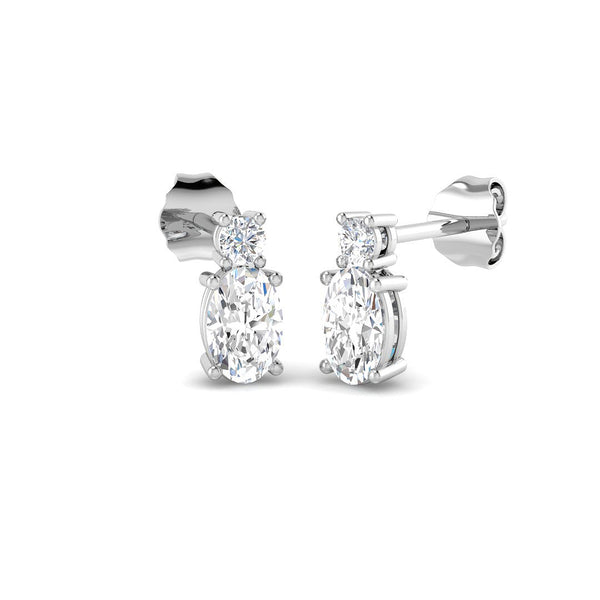 0.87ct Lab-Grown Diamond Oval and Round Two-Stone Drop Earrings