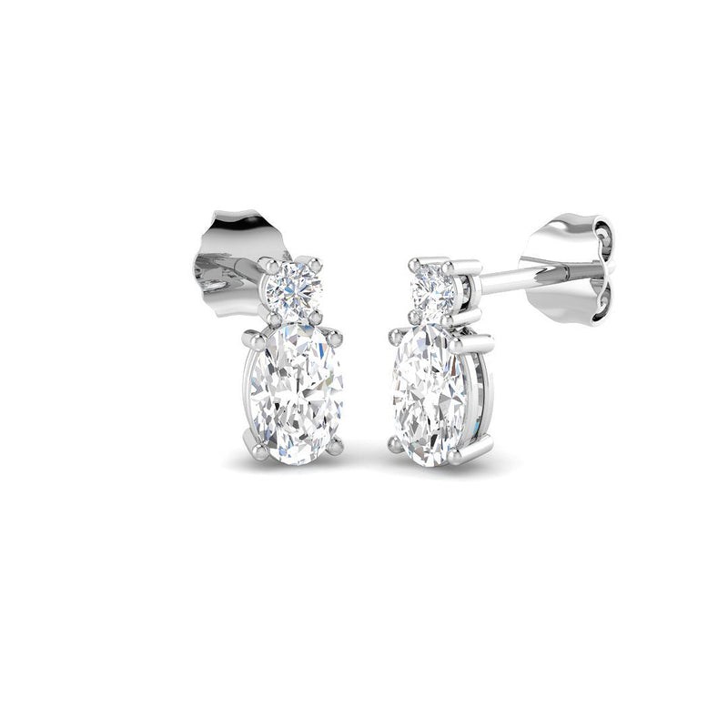 0.87ct Lab-Grown Diamond Oval and Round Two-Stone Drop Earrings