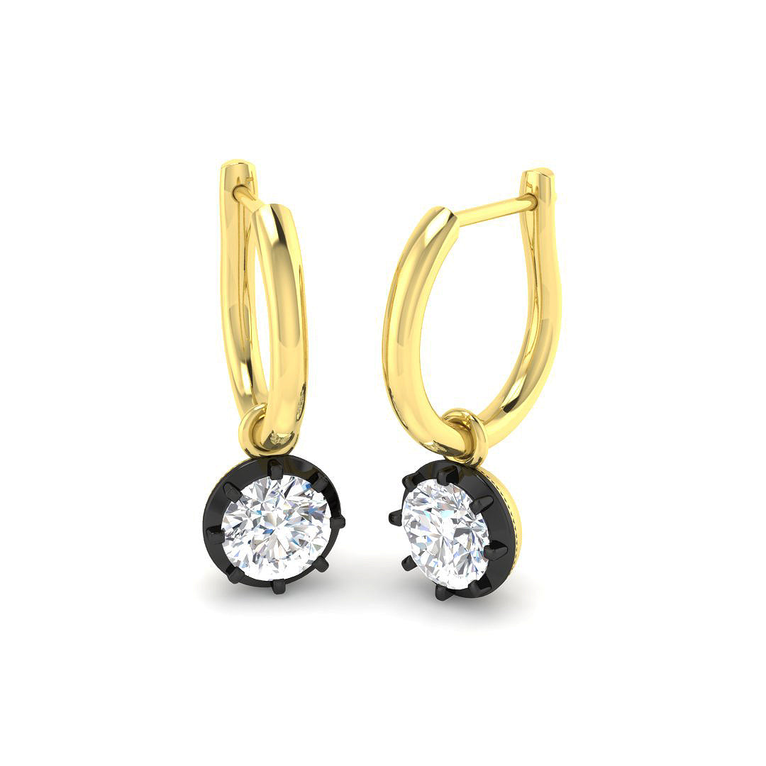 Lab-grown diamond round solitaire hoop drop earrings in 9ct Yellow Gold