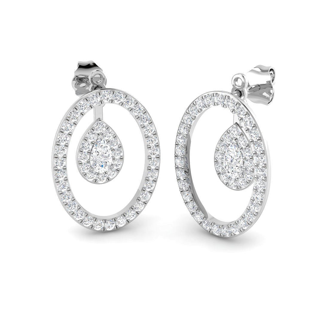 Lab-grown diamond pear halo in oval drop earrings in 9ct White Gold