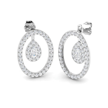 Lab-grown diamond pear halo in oval drop earrings in 9ct White Gold