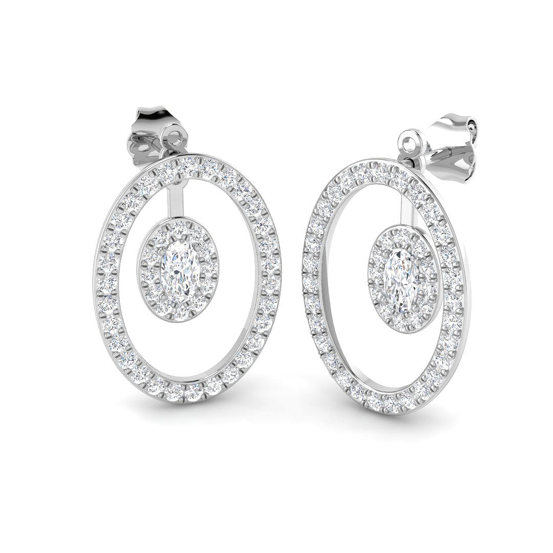 Lab-grown diamond oval halo in oval drop earrings in 9ct White Gold