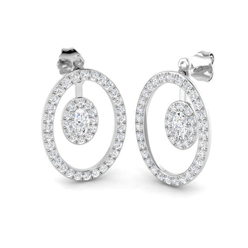 Lab-grown diamond oval halo in oval drop earrings in 9ct White Gold