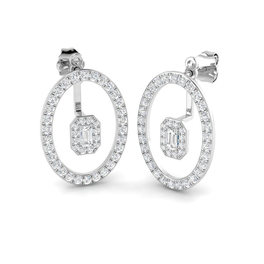Lab-grown diamond emerald-cut halo in oval drop earrings in 9ct White Gold