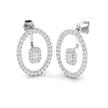 Lab-grown diamond emerald-cut halo in oval drop earrings in 9ct White Gold
