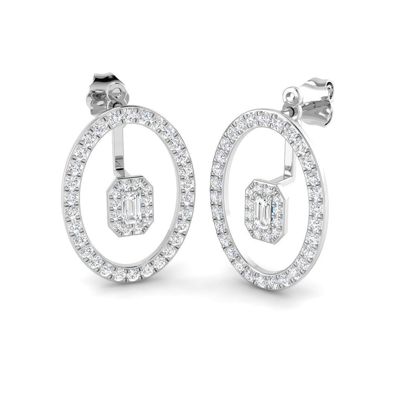 1.7ct Lab-Grown Diamond Emerald-Cut Halo in Oval Drop Earrings