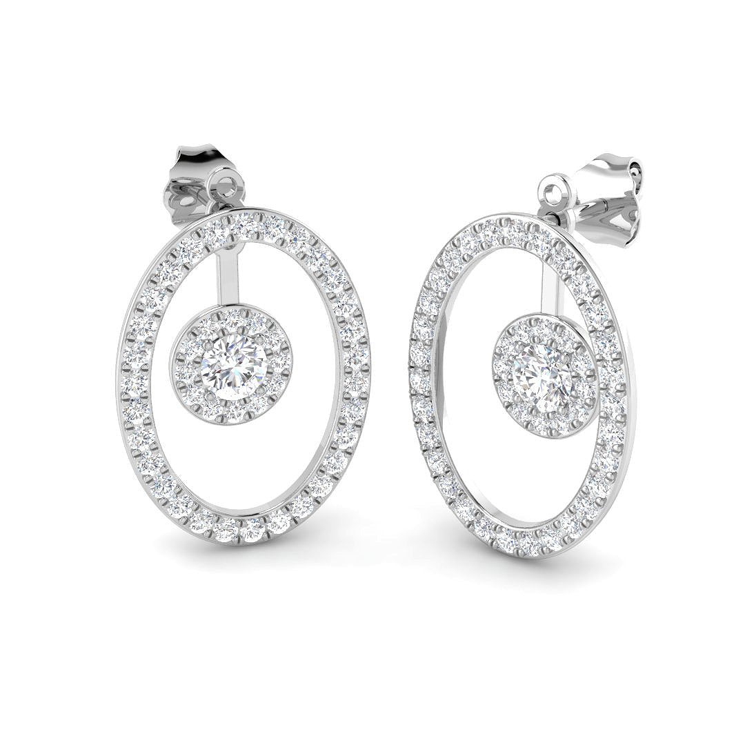 Lab-grown diamond round halo in oval drop earrings in 9ct White Gold