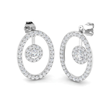 Lab-grown diamond round halo in oval drop earrings in 9ct White Gold
