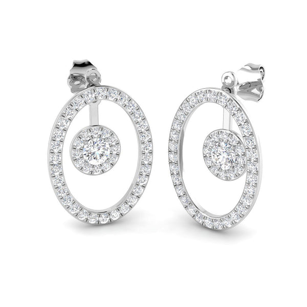 1.35ct Lab-Grown Diamond Round Halo in Oval Drop Earrings