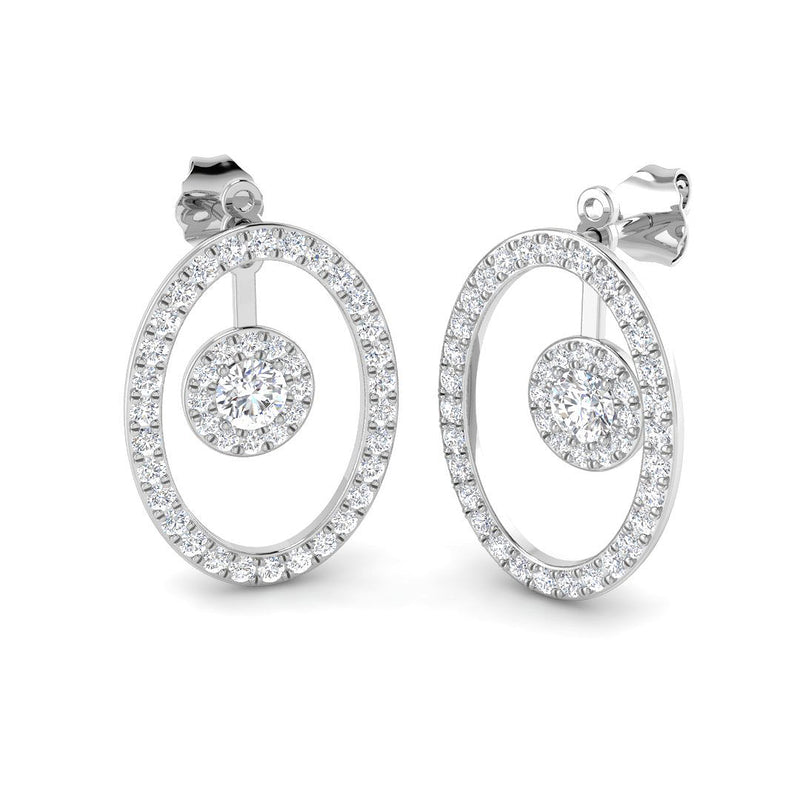 1.35ct Lab-Grown Diamond Round Halo in Oval Drop Earrings