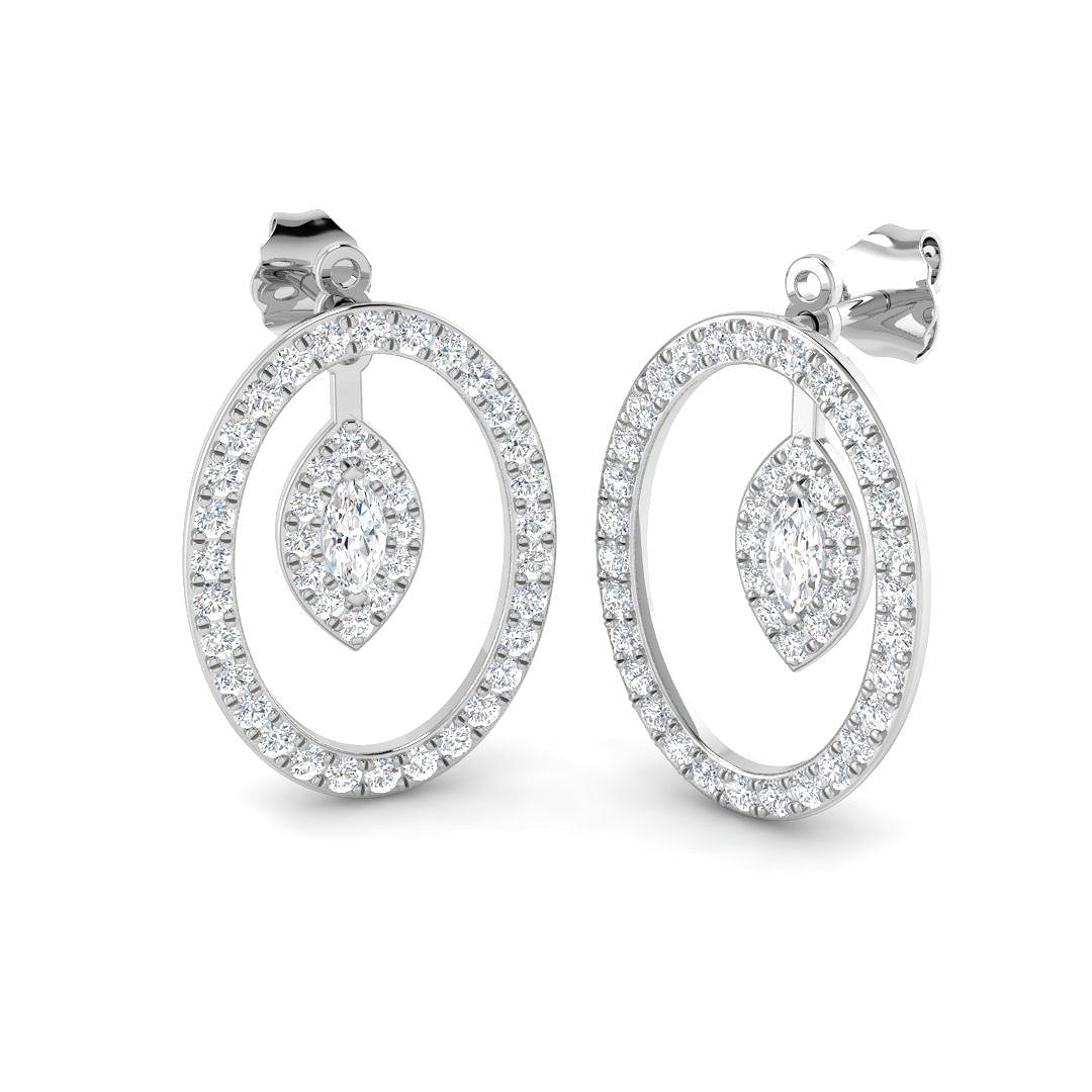 Lab-grown diamond marquise halo in oval drop earrings in 9ct White Gold