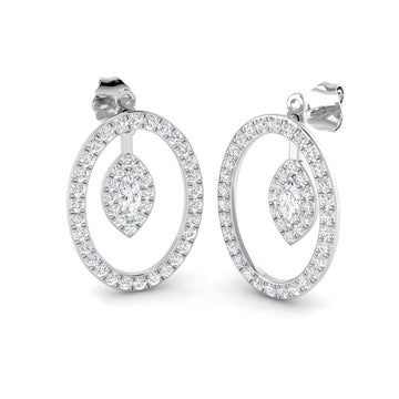 Lab-grown diamond marquise halo in oval drop earrings in 9ct White Gold