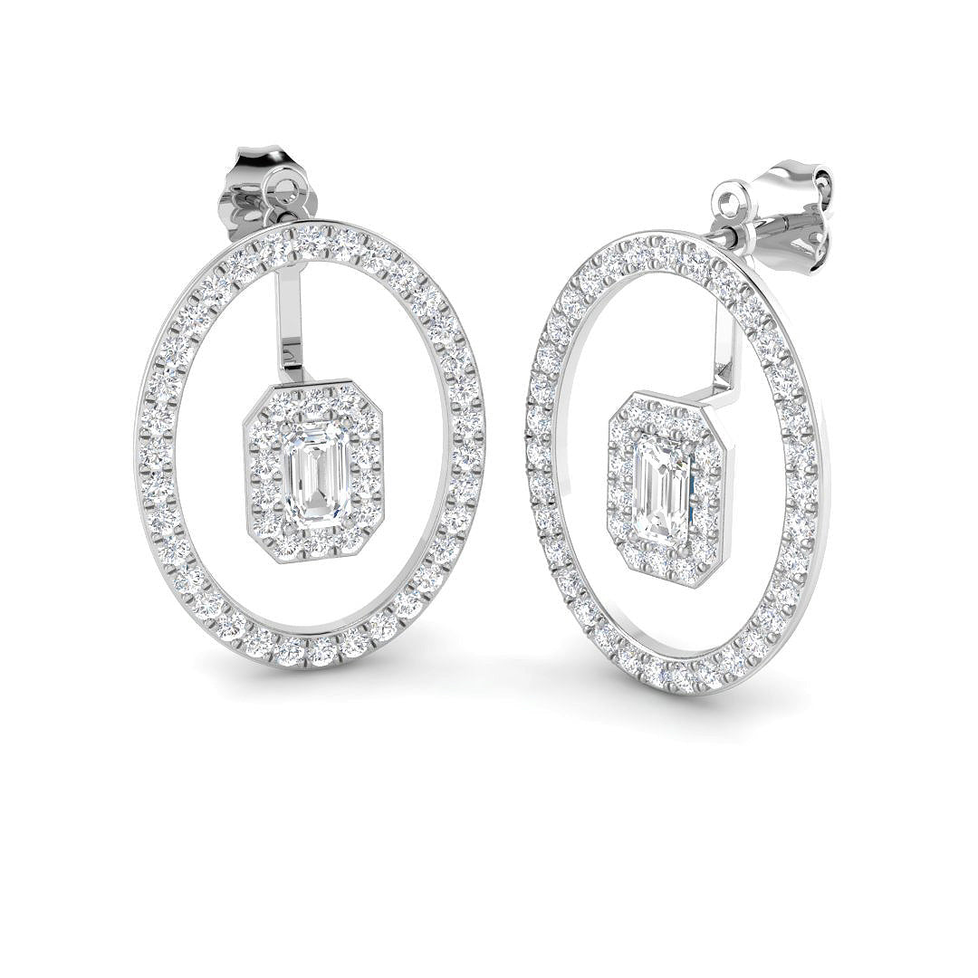 Lab-grown diamond emerald-cut halo in oval drop earrings in 9ct White Gold