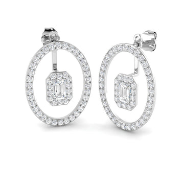 Lab-grown diamond emerald-cut halo in oval drop earrings in 9ct White Gold