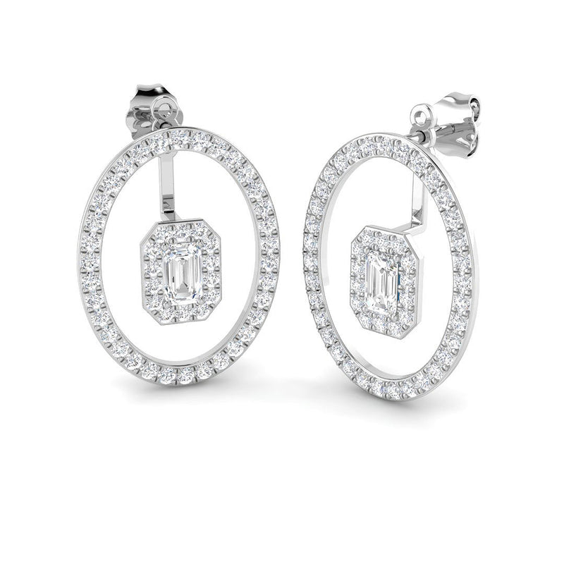 1.79ct Lab-Grown Diamond Emerald-Cut Halo in Oval Drop Earrings