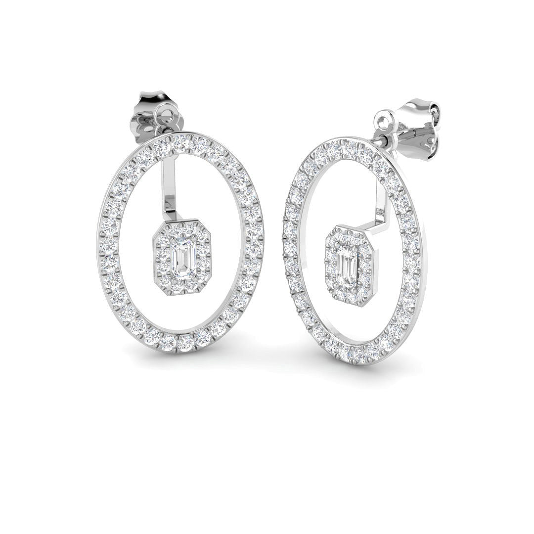 Lab-grown diamond emerald-cut halo in oval drop earrings in 9ct White Gold