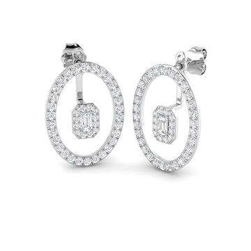Lab-grown diamond emerald-cut halo in oval drop earrings in 9ct White Gold