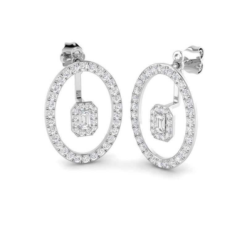 1.09ct Lab-Grown Diamond Emerald-Cut Halo in Oval Drop Earrings