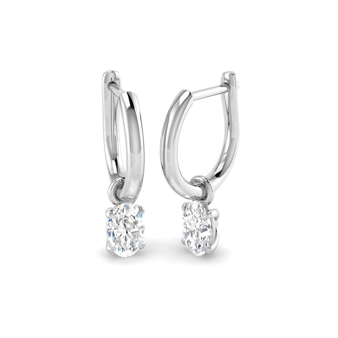 Lab-grown diamond oval solitaire hoop drop earrings in 9ct White Gold