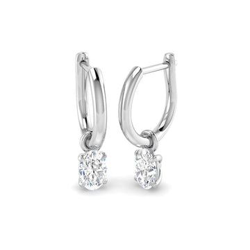 Lab-grown diamond oval solitaire hoop drop earrings in 9ct White Gold