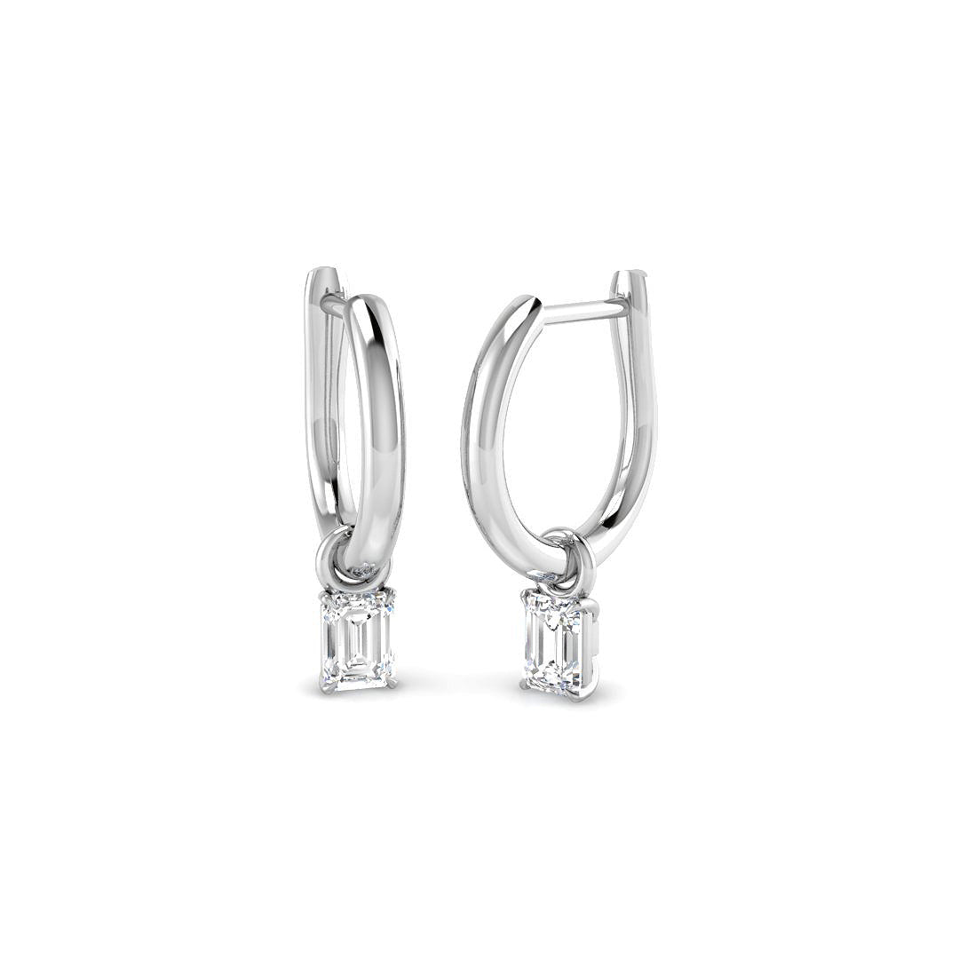 Lab-grown diamond emerald-cut solitaire hoop drop earrings in 9ct White Gold