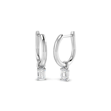 Lab-grown diamond emerald-cut solitaire hoop drop earrings in 9ct White Gold